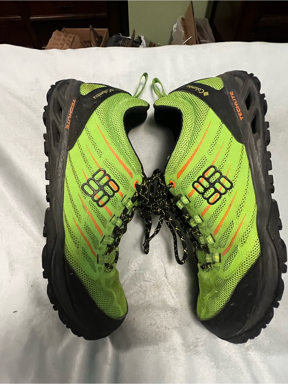 Columbia Neon Green Trail Runners with Orange Accents